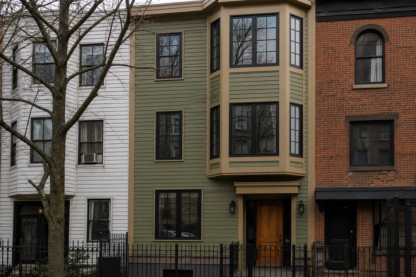 New clapboard siding and window trim after installation
